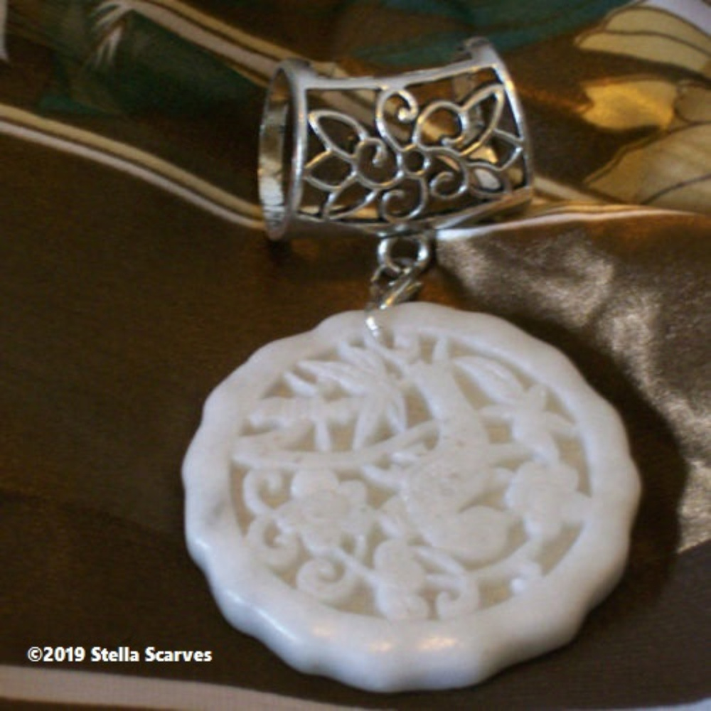 Hand-Carved Bird Natural White Jade Scarf Pendant